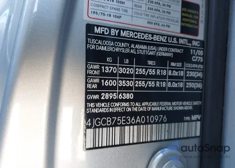 2006 Mercedes-Benz R 500 4Matic из США, поврежденный, VIN 4JGCB75E36A010976